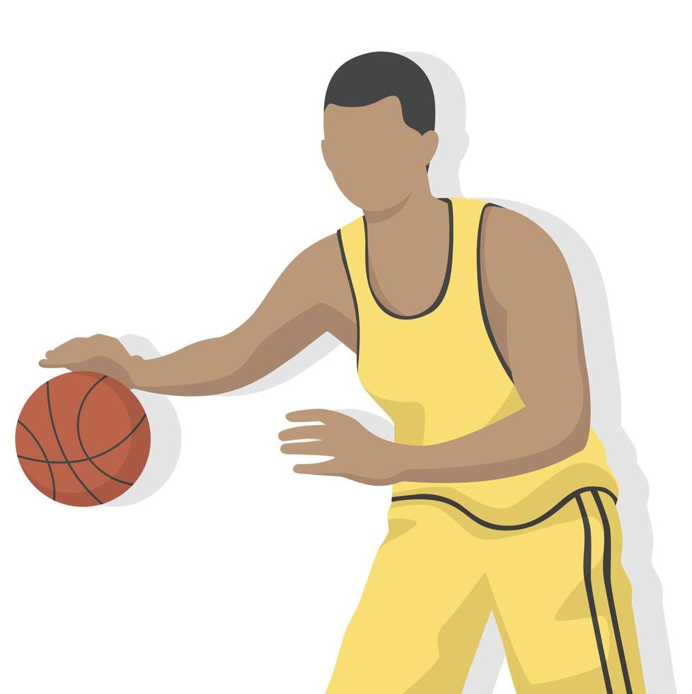 Basketball player in modern style vector illustration, sport man simple flat shadow isolated on white background.