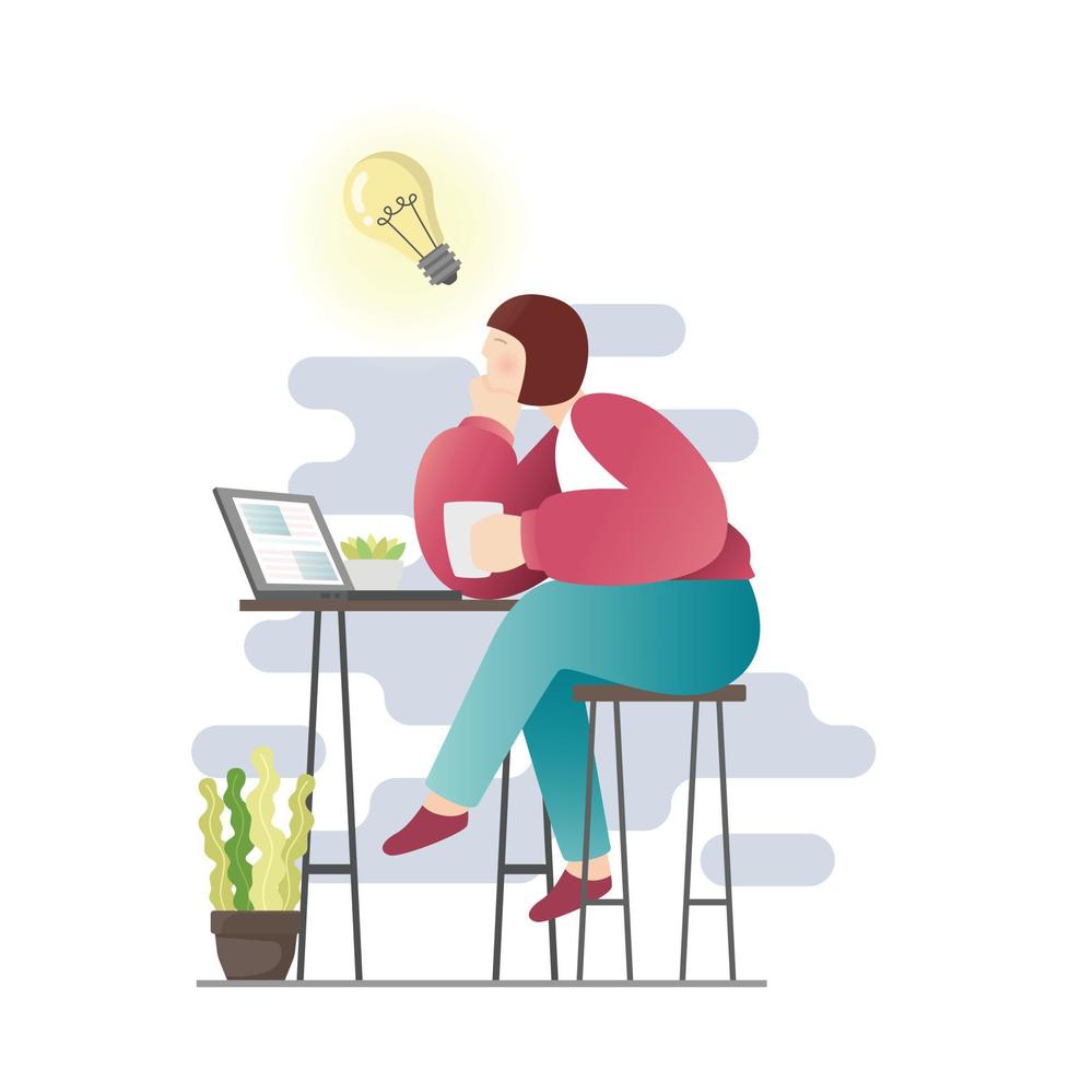 mujer joven sentada con una laptop para chatear en un simple vector moderno de estilo plano, personas y concepto de tecnología abstracto para su trabajo de diseño, presentación, sitio web.