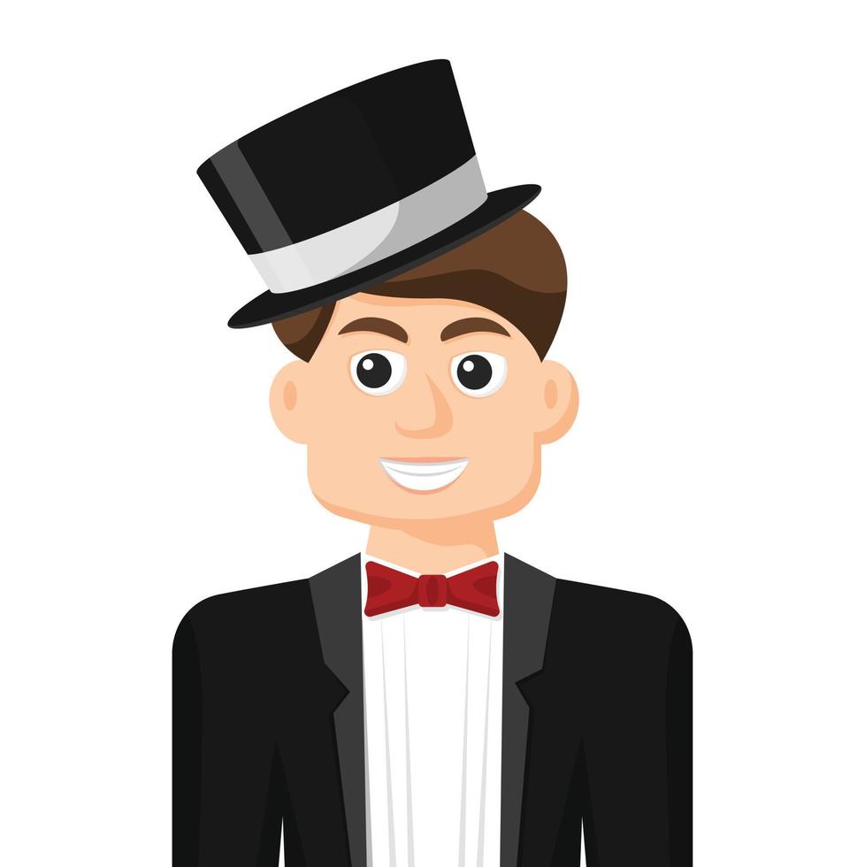 Magician in simple flat vector, personal profile icon or symbol, people concept vector illustration.