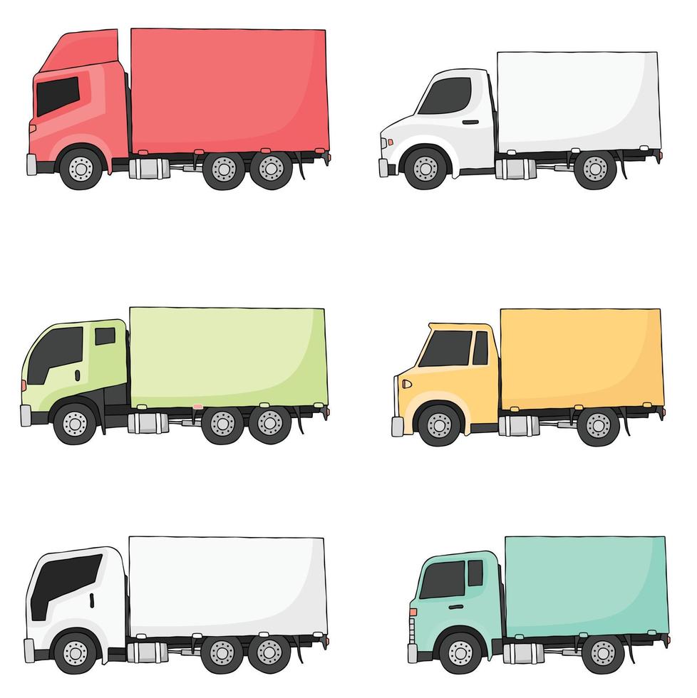 Trucks in drawing style vector set