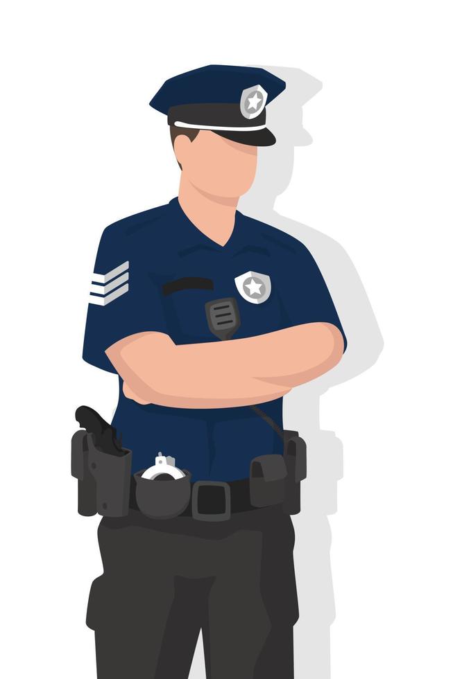 Police man in modern flat style, simple people concept on white background. vector