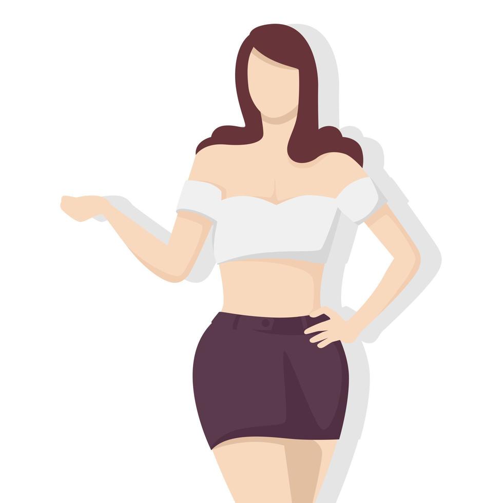 Happy woman in modern flat style, simple people and fashion concept on white background. vector