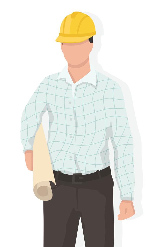 Engineer  in modern style vector illustration, business person simple flat shadow isolated on white background.