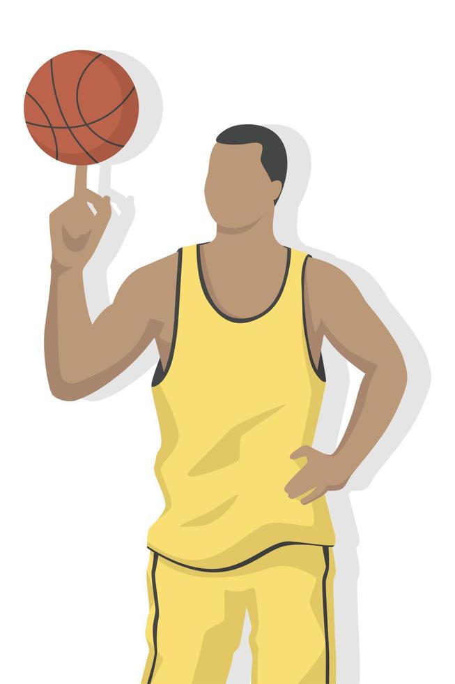 Basketball player in modern style vector illustration, sport man simple flat shadow isolated on white background.