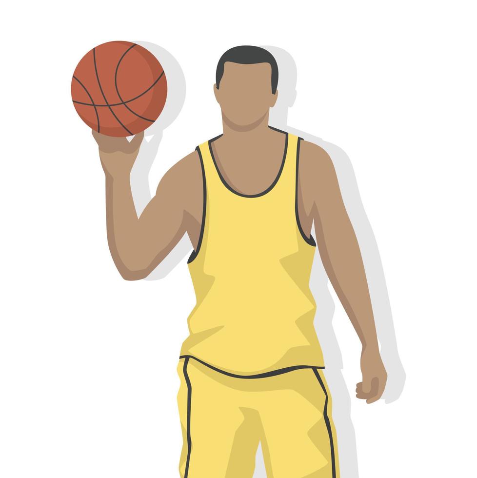 Basketball player in modern style vector illustration, sport man simple flat shadow isolated on white background.