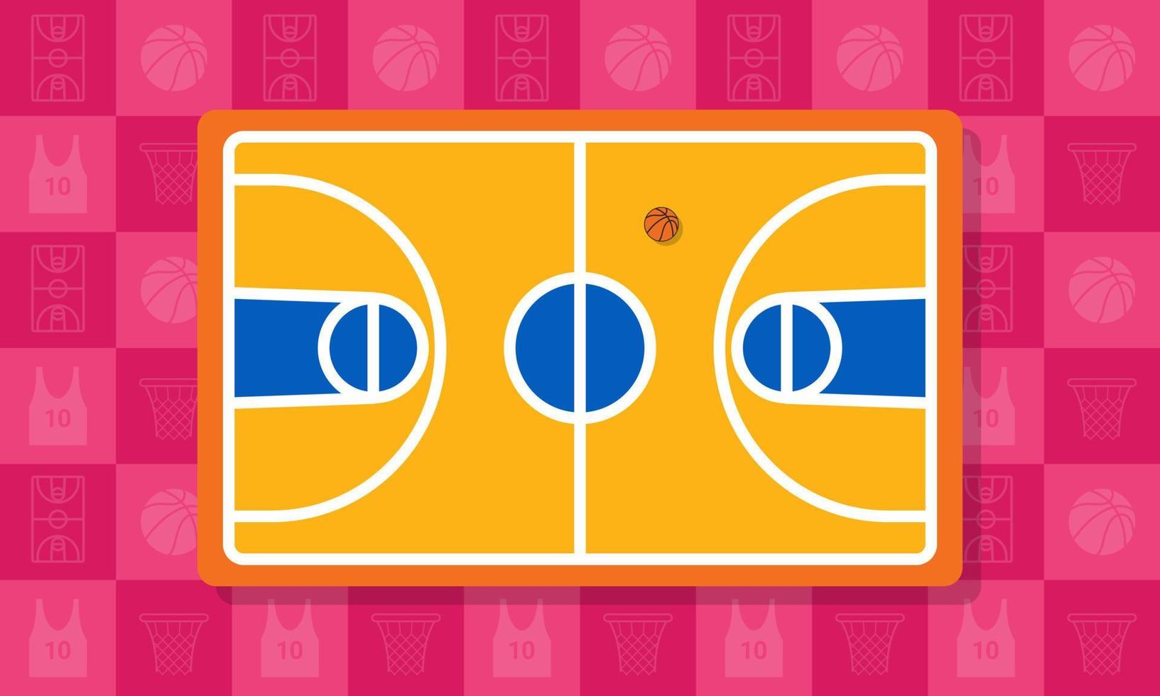 Vector illustration of cartoon Basketball field background. Suitable for kids content, sport, games, etc.