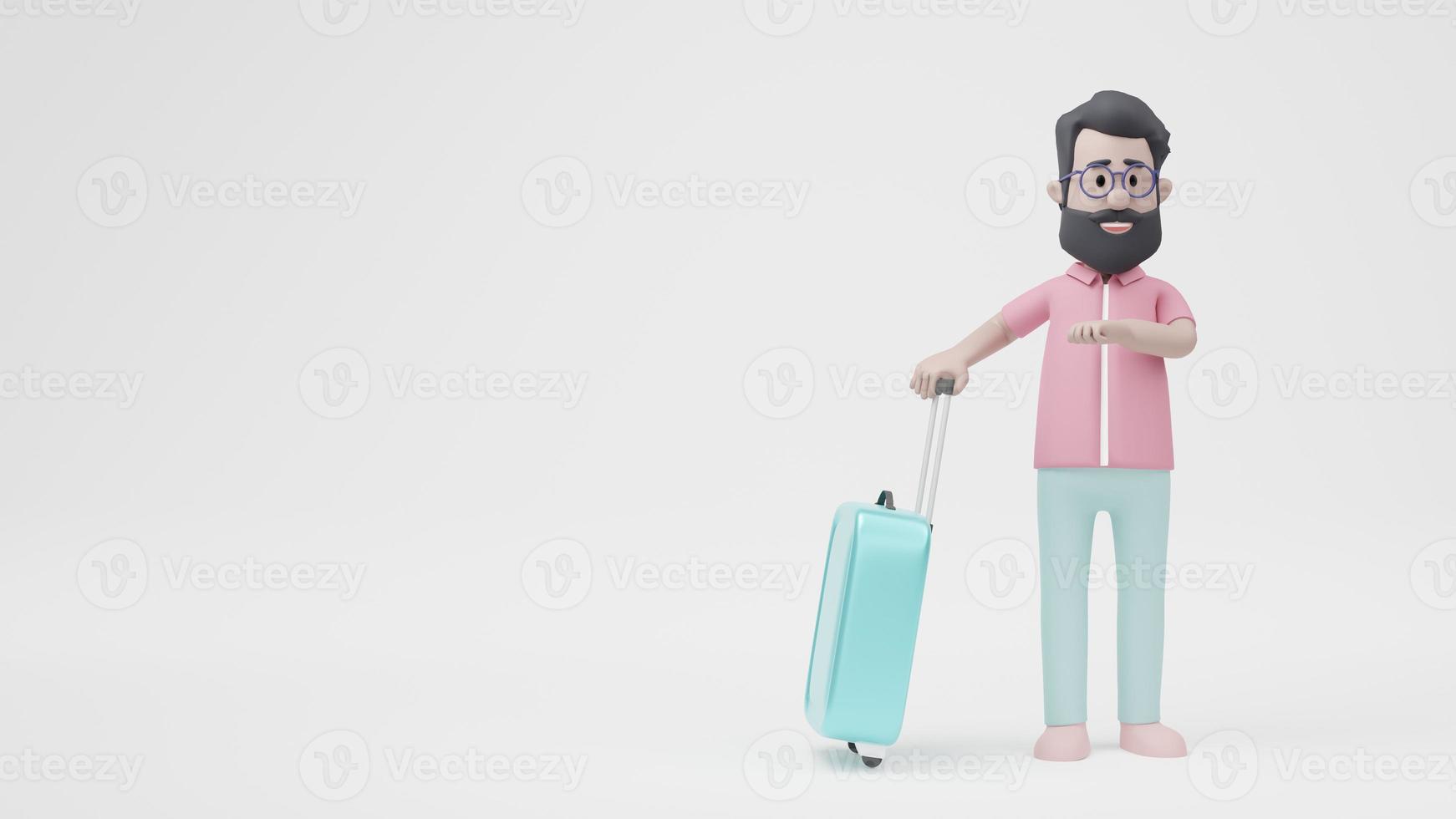 3D Man Standing with Travel Baggage photo