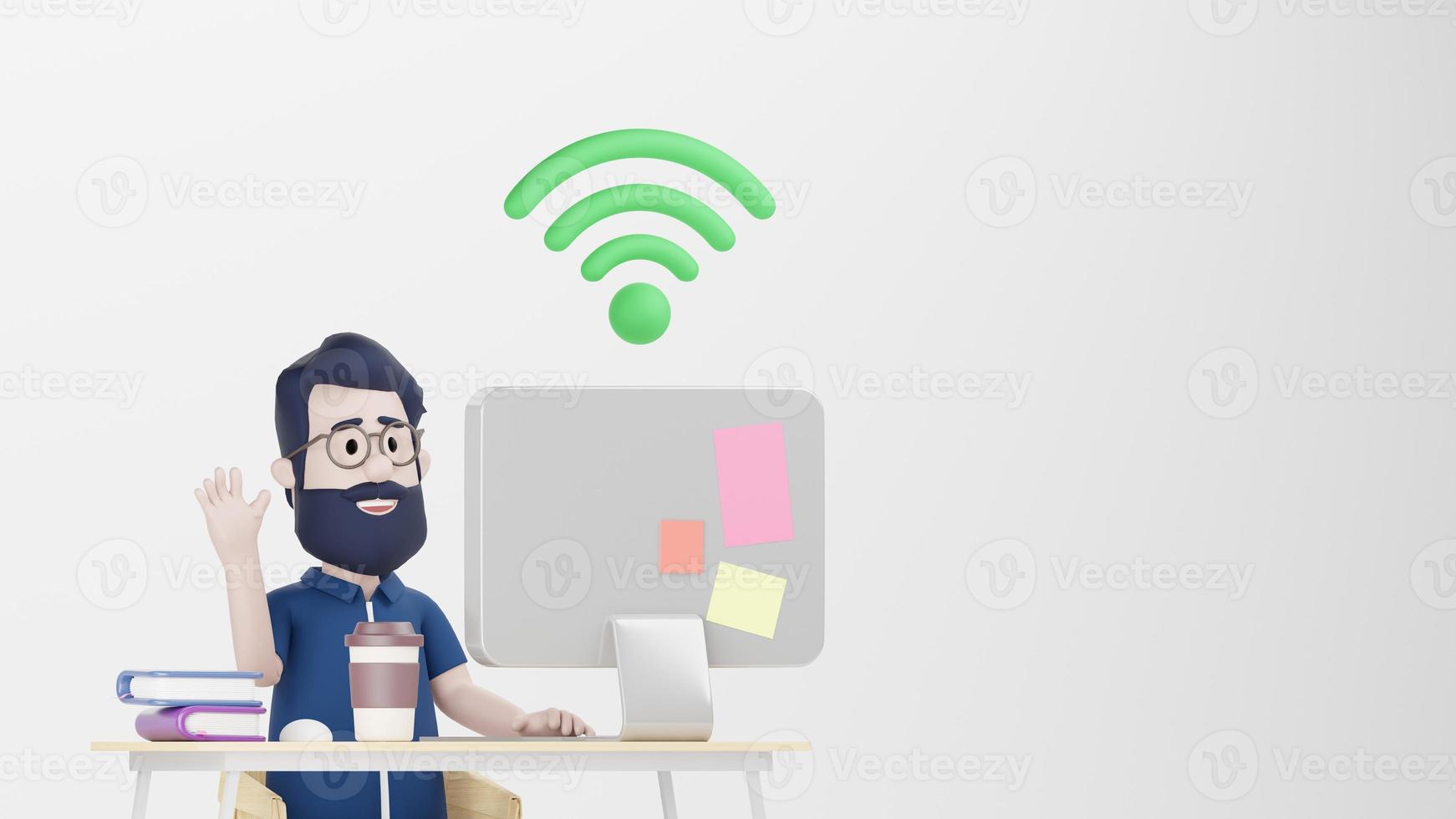 3D Man Online Meeting Business Working Team Remotely photo