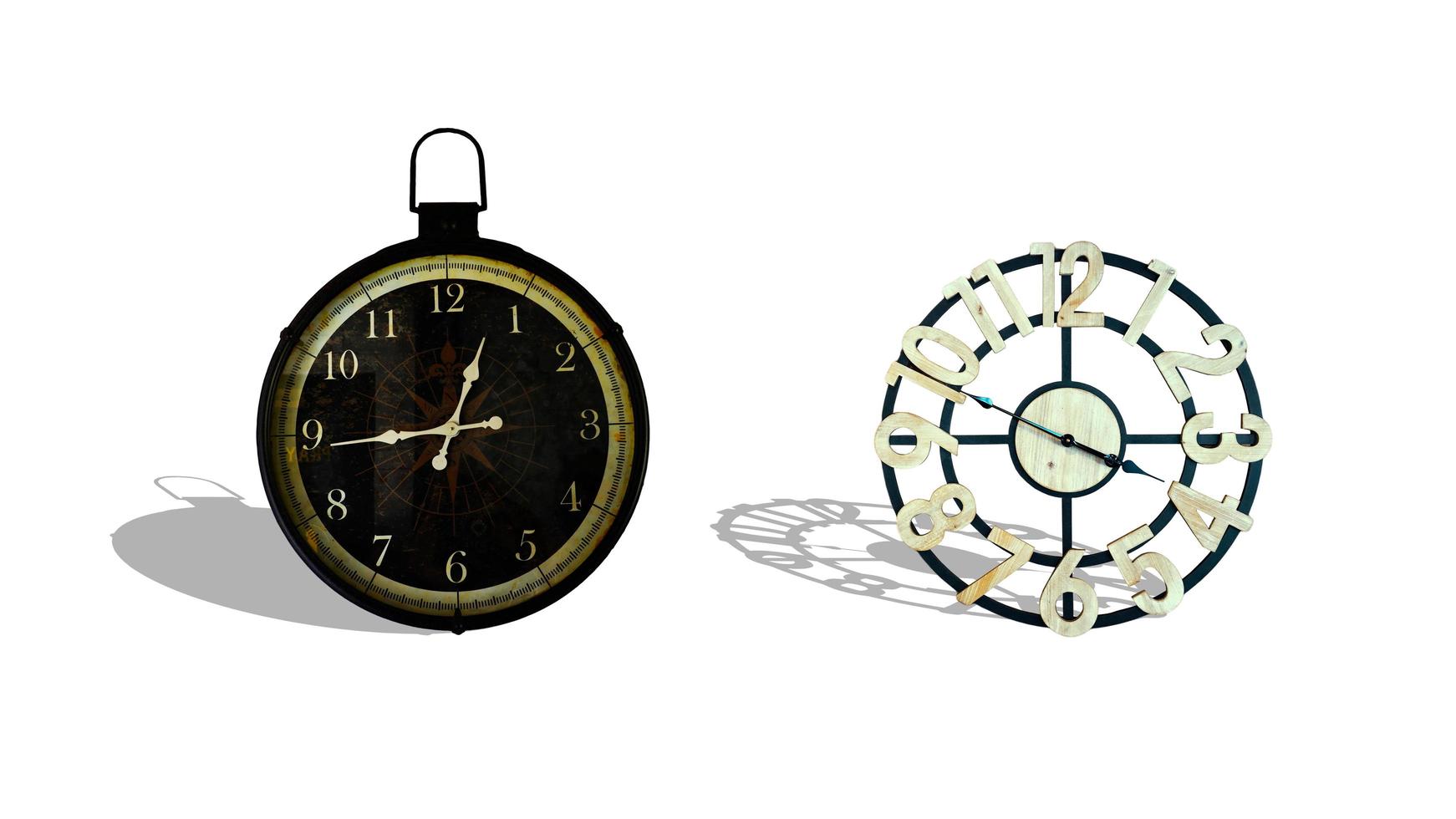 Old  clock Vintage style on white  background. photo