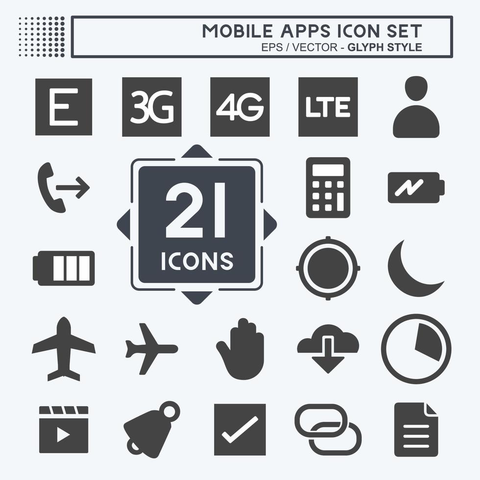 Mobile Apps Icon Set. suitable for Web Interface symbol. glyph style. simple design editable. design template vector. simple symbol illustration vector