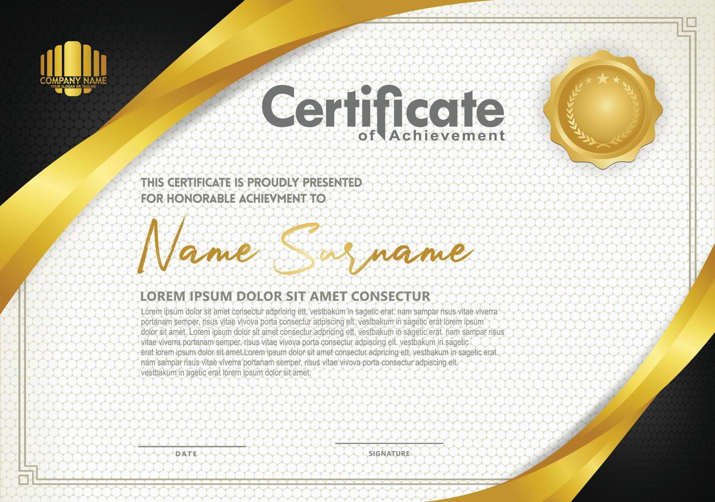 Luxury horizontal certificate template with textured dark background vector