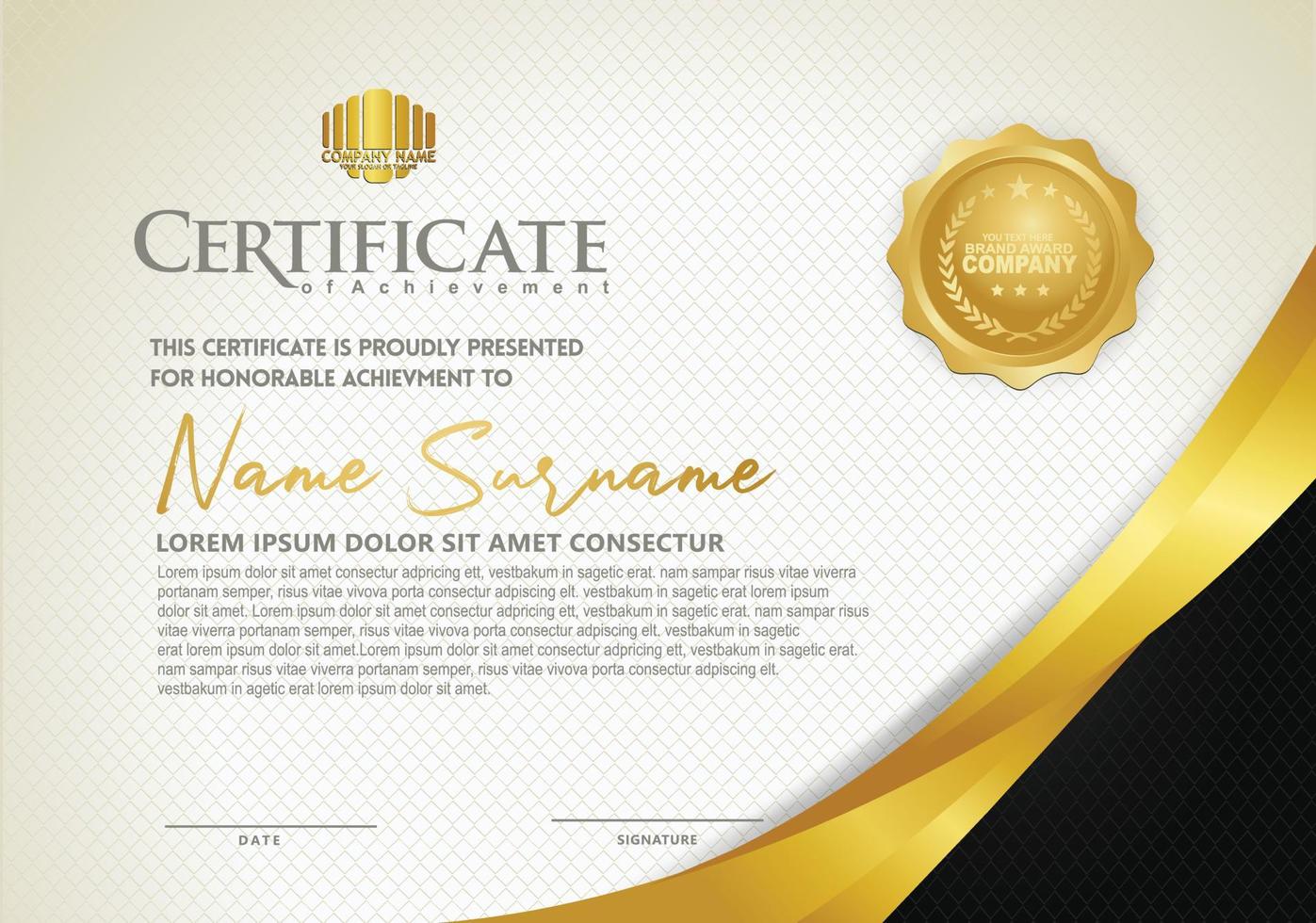 Luxury horizontal certificate template with textured dark background vector