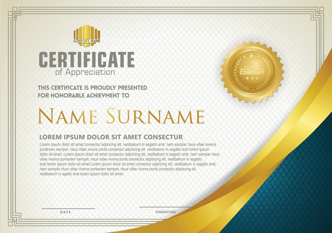 Luxury horizontal certificate template with textured dark background vector