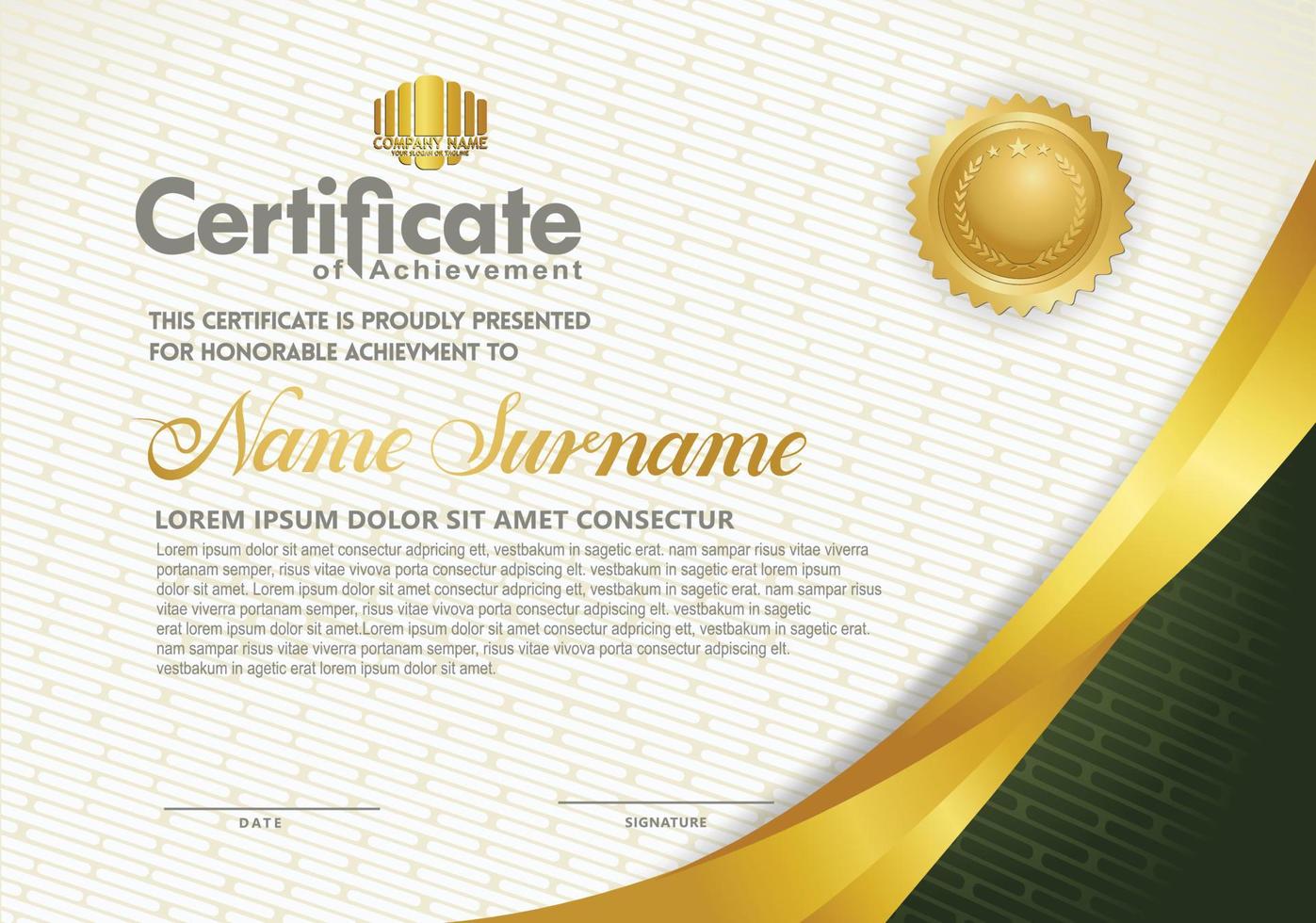 Luxury horizontal certificate template with textured dark background vector