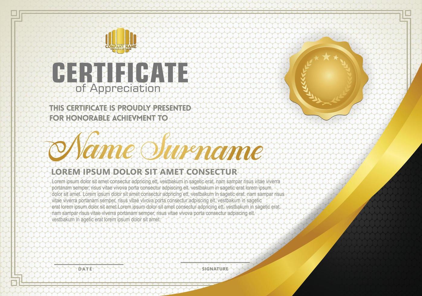 Luxury horizontal certificate template with textured dark background vector