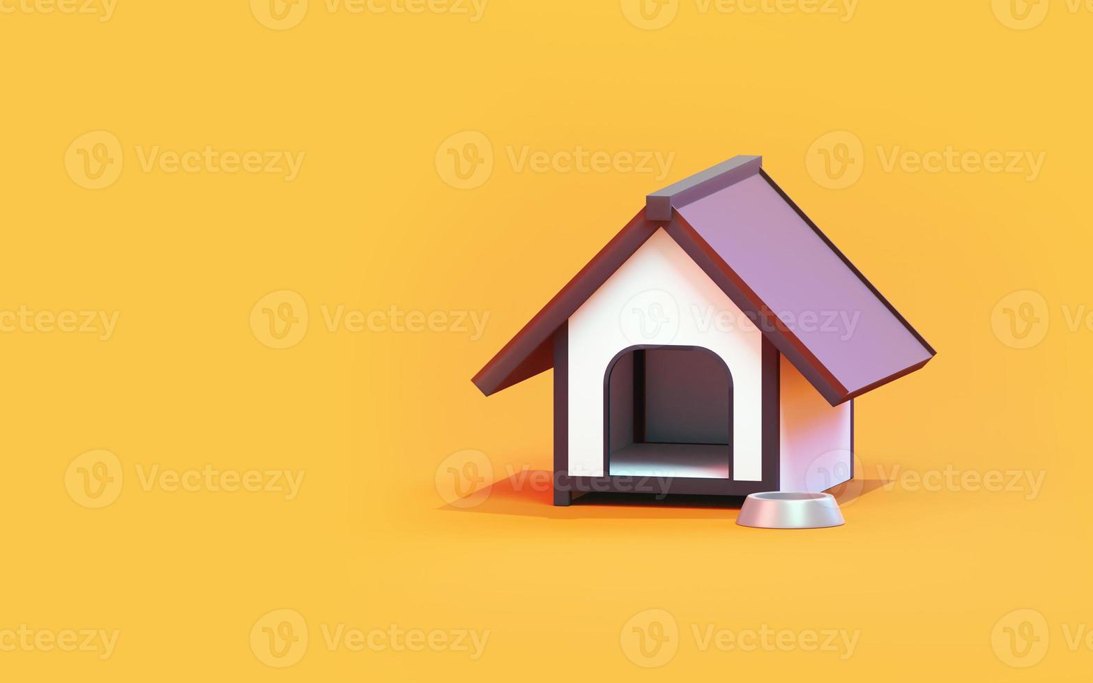 Representación 3d de una casa de perro sobre fondo amarillo foto