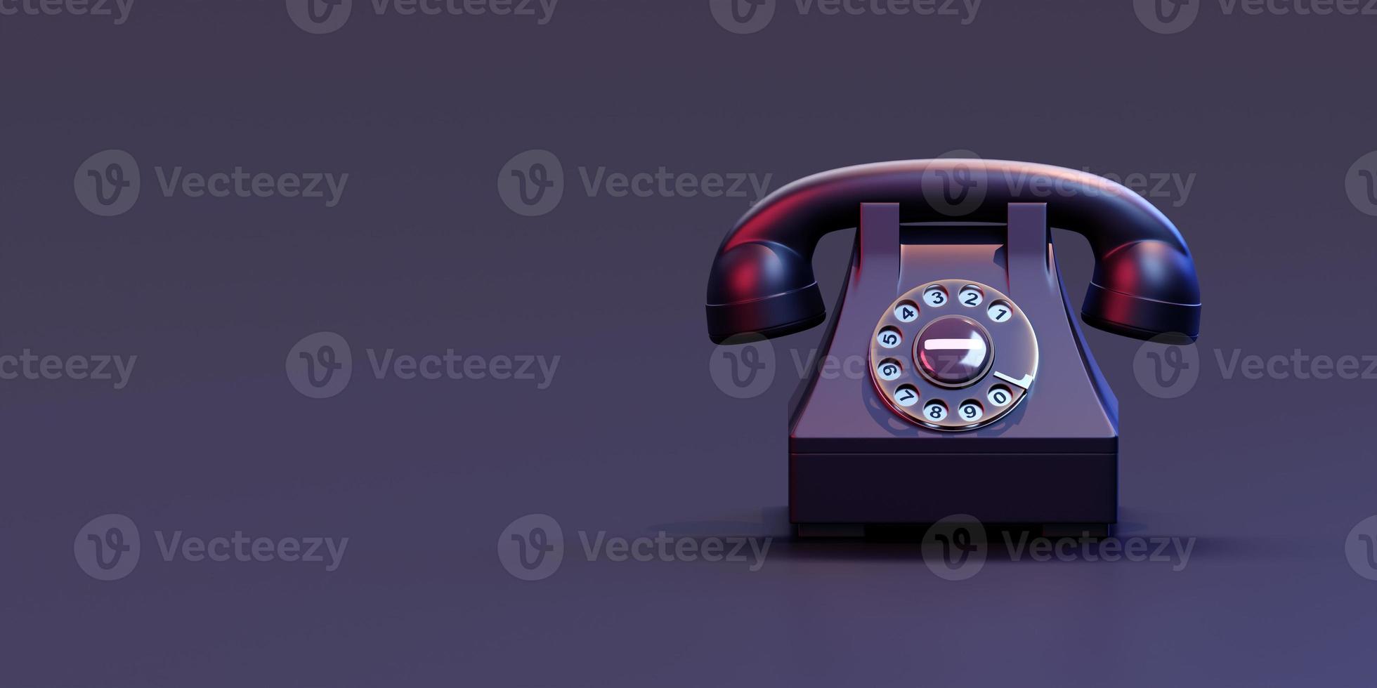 Retro telephone on table in front dark background. 3d render photo