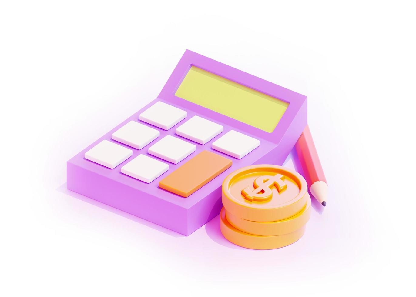 calculator and three coin 3d render photo