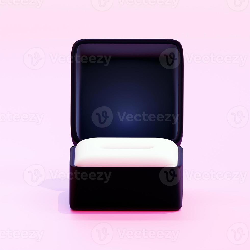 Close-up rendering of open empty ring box. 3d render photo