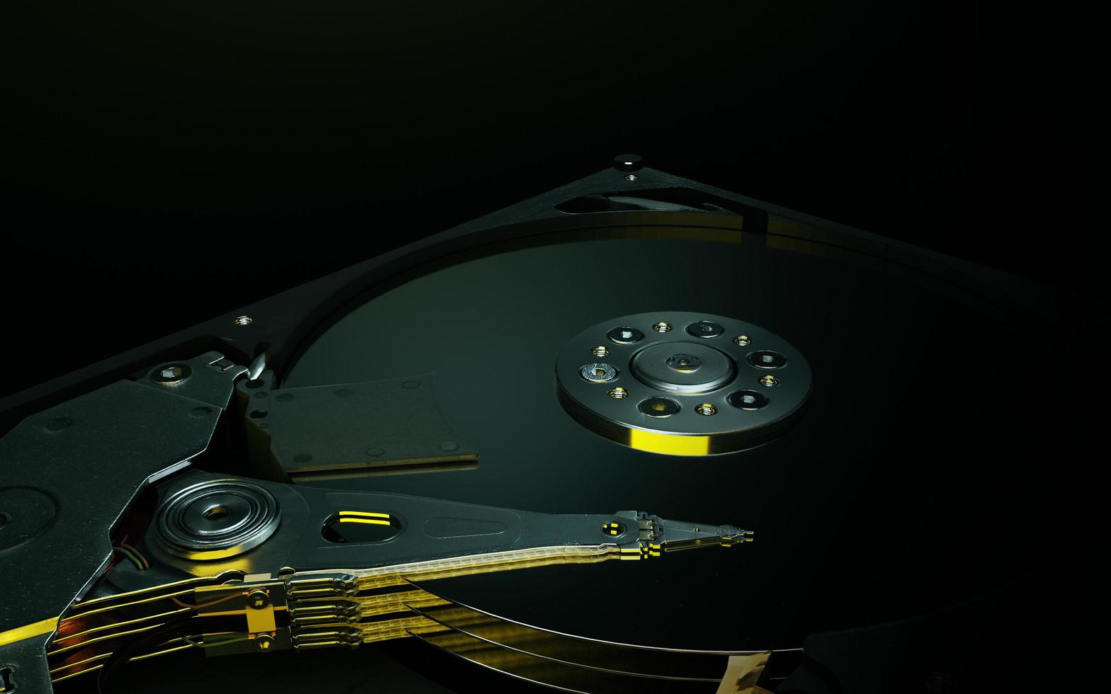 Hard disk drive inside. 3d render photo