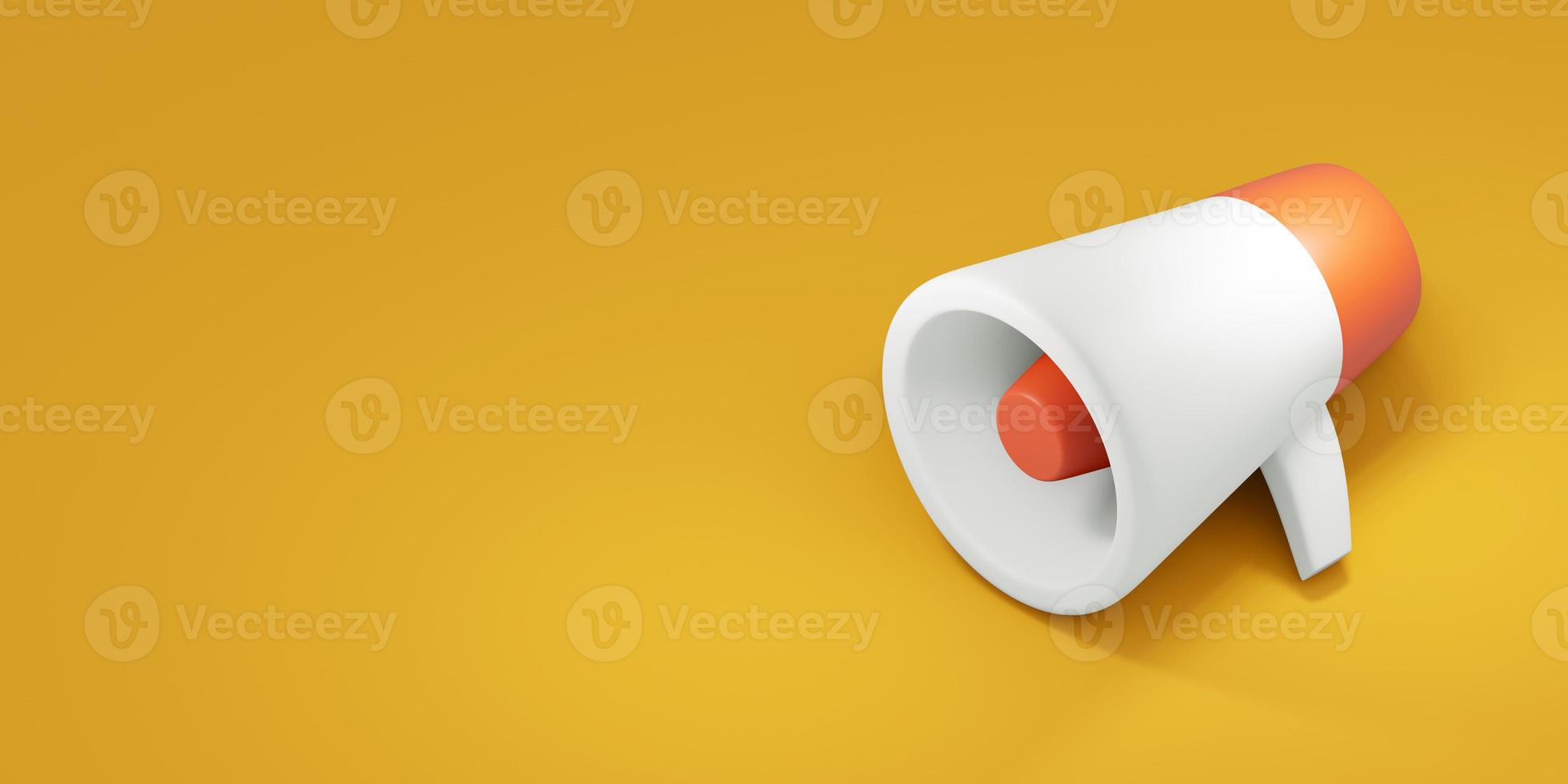 Megaphone on yellow background. 3d render photo