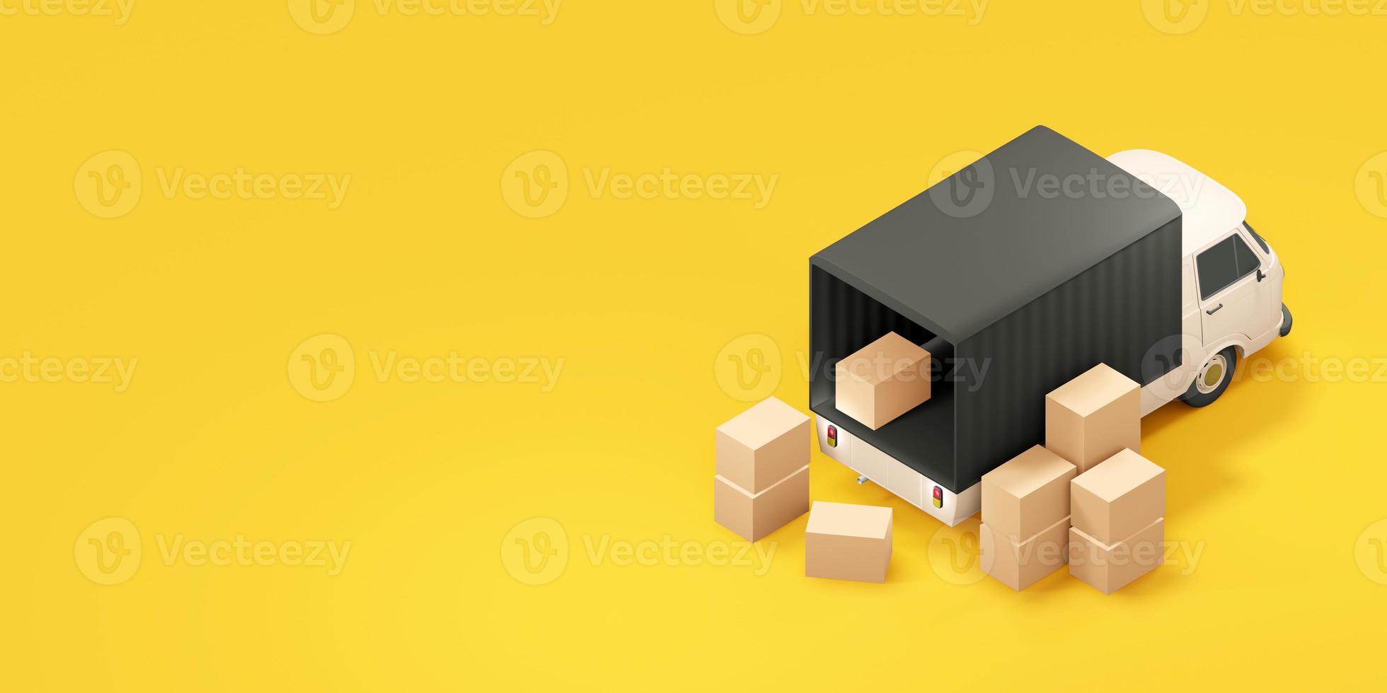 camión de carga con cajas. ilustración 3d foto