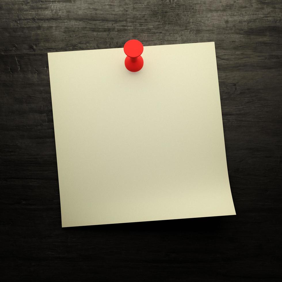 Blank note pinned on wood. 3d render photo