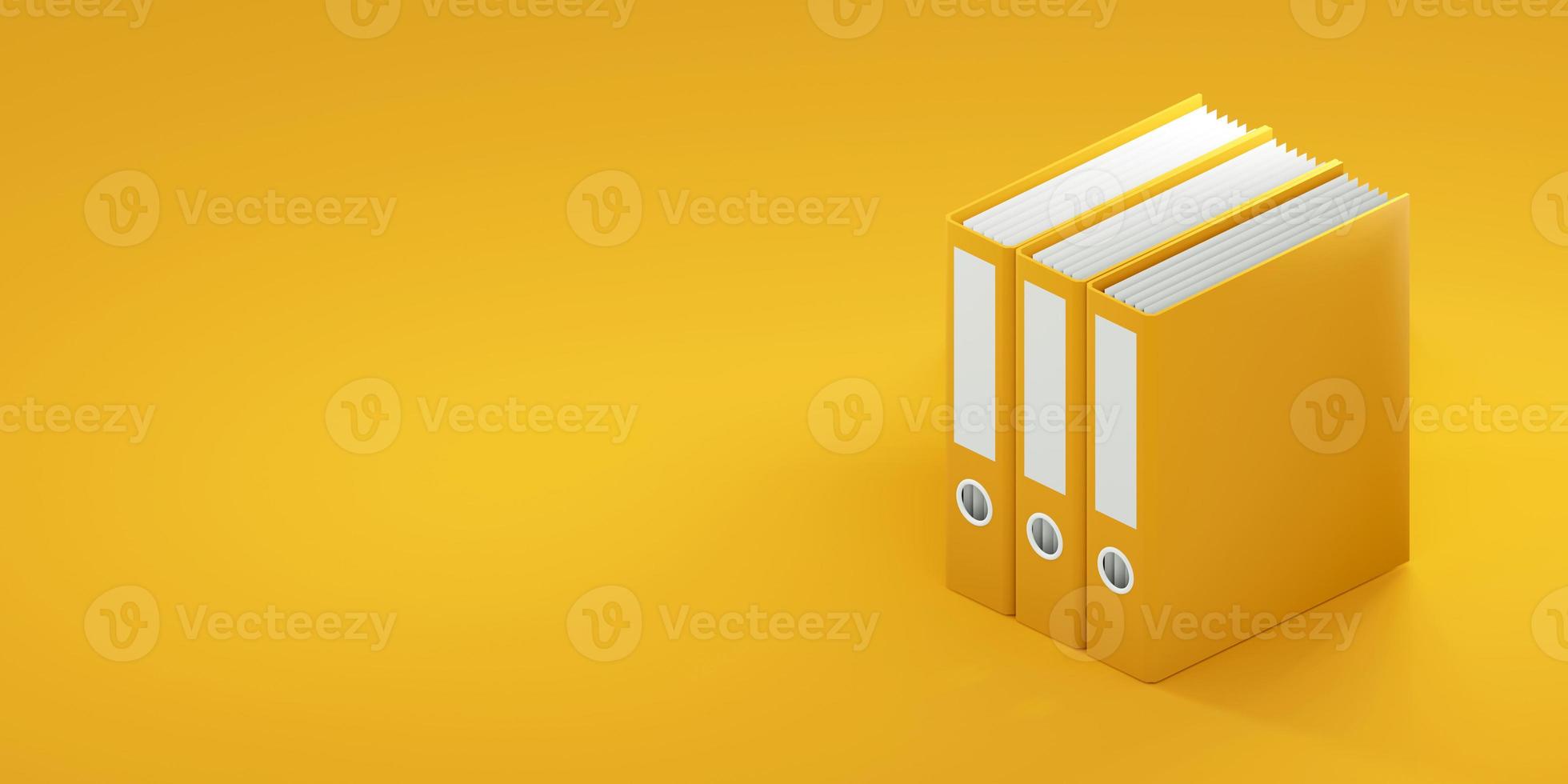 Office folders on yellow background. 3d render photo