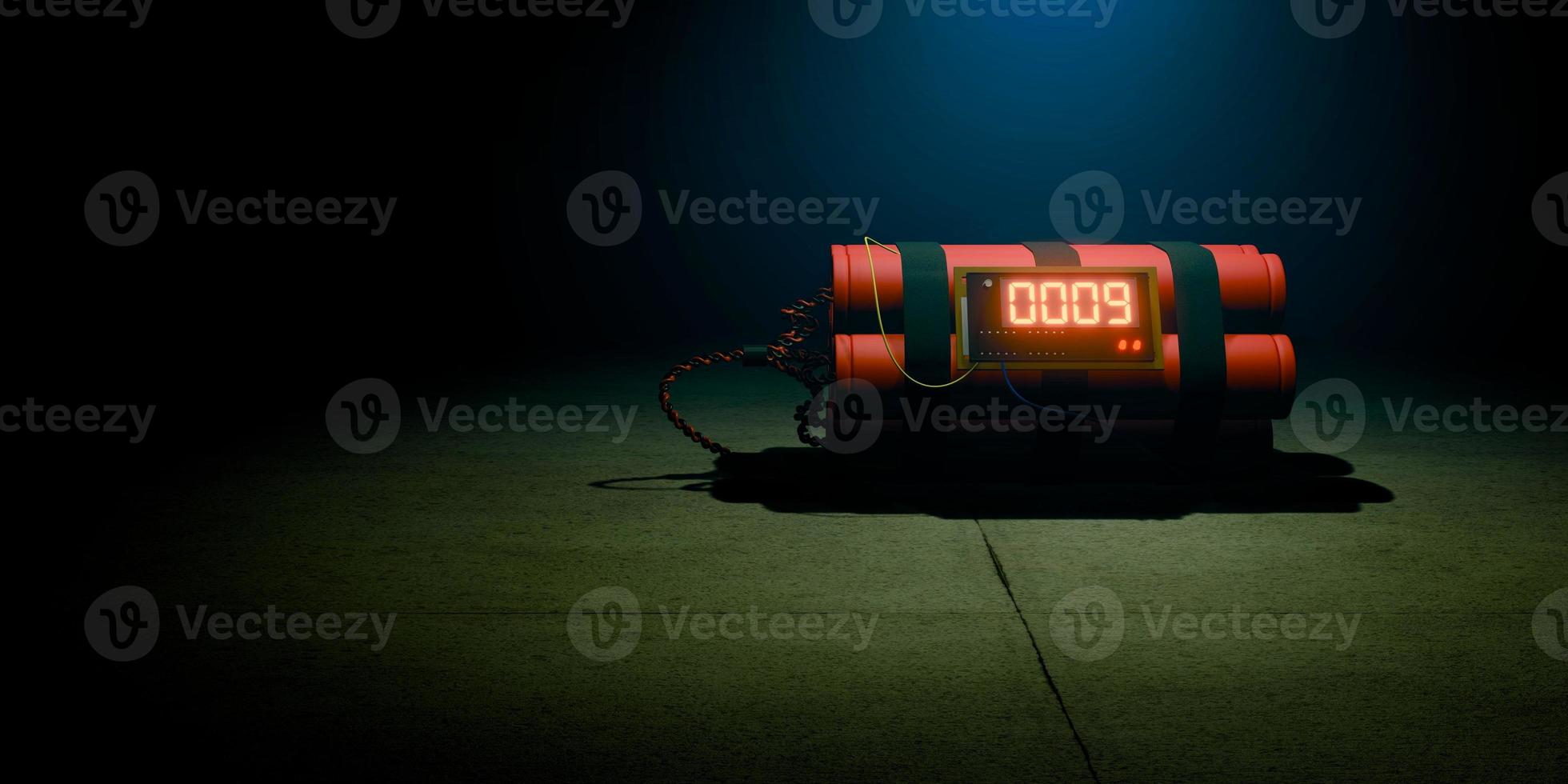 Image of a time bomb on dark background. Timer counting. 3d render photo