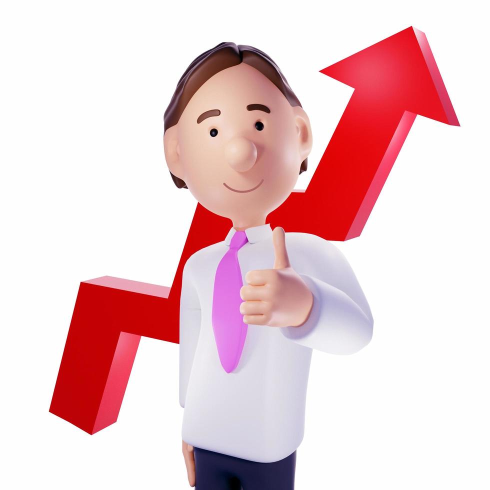 Business person with red graph arrow. 3d render photo