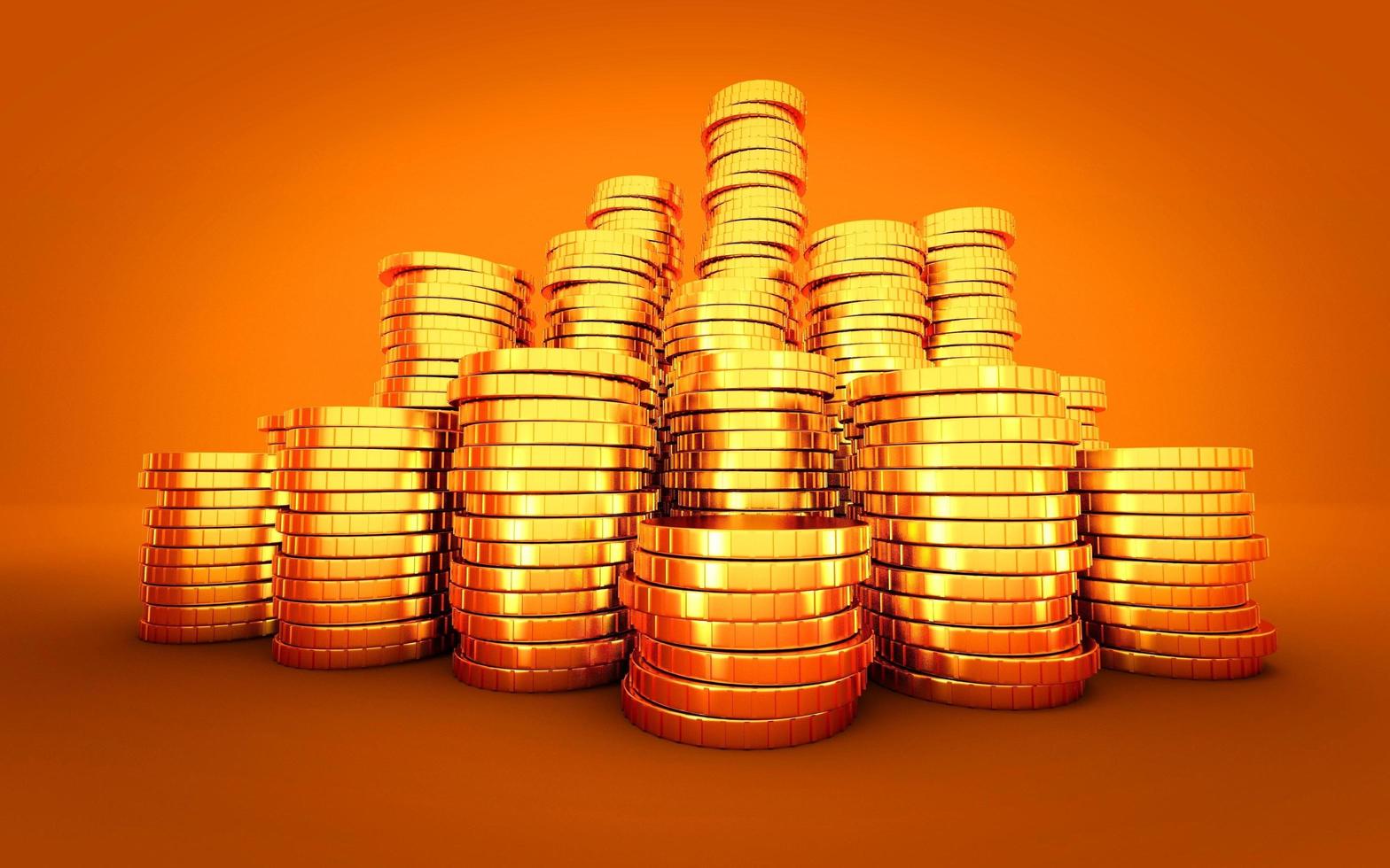 gold coin stack on orange background photo