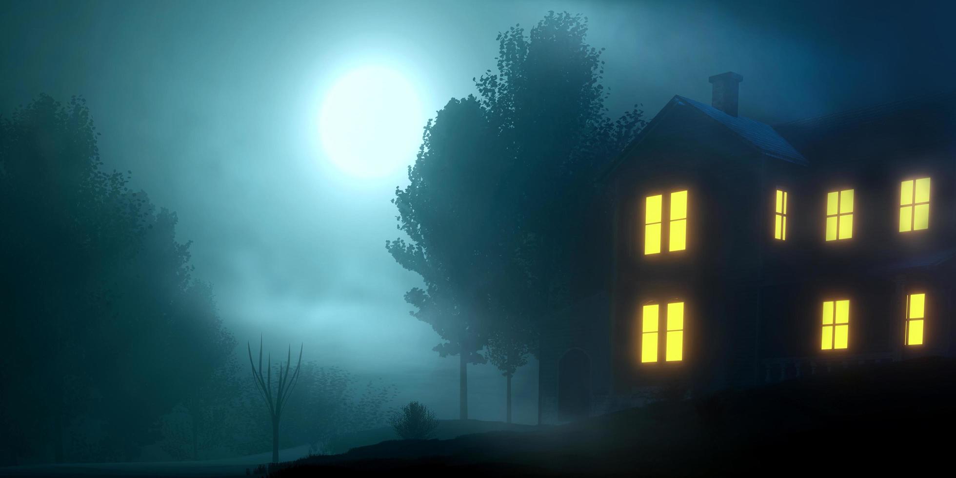 Foggy and creepy old house. 3d illustration photo