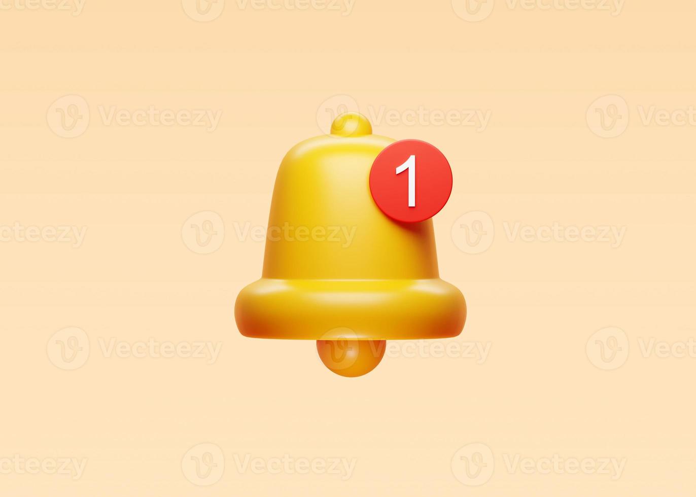 Yellow notification bell with one new notification. 3D rendering photo