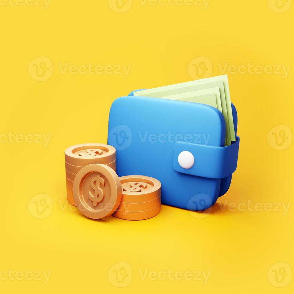 Wallet with coins, 3d illustration photo