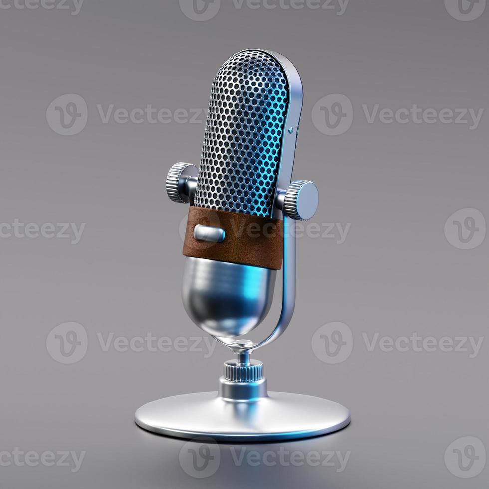 3d render illustration of metal retro microphone. photo