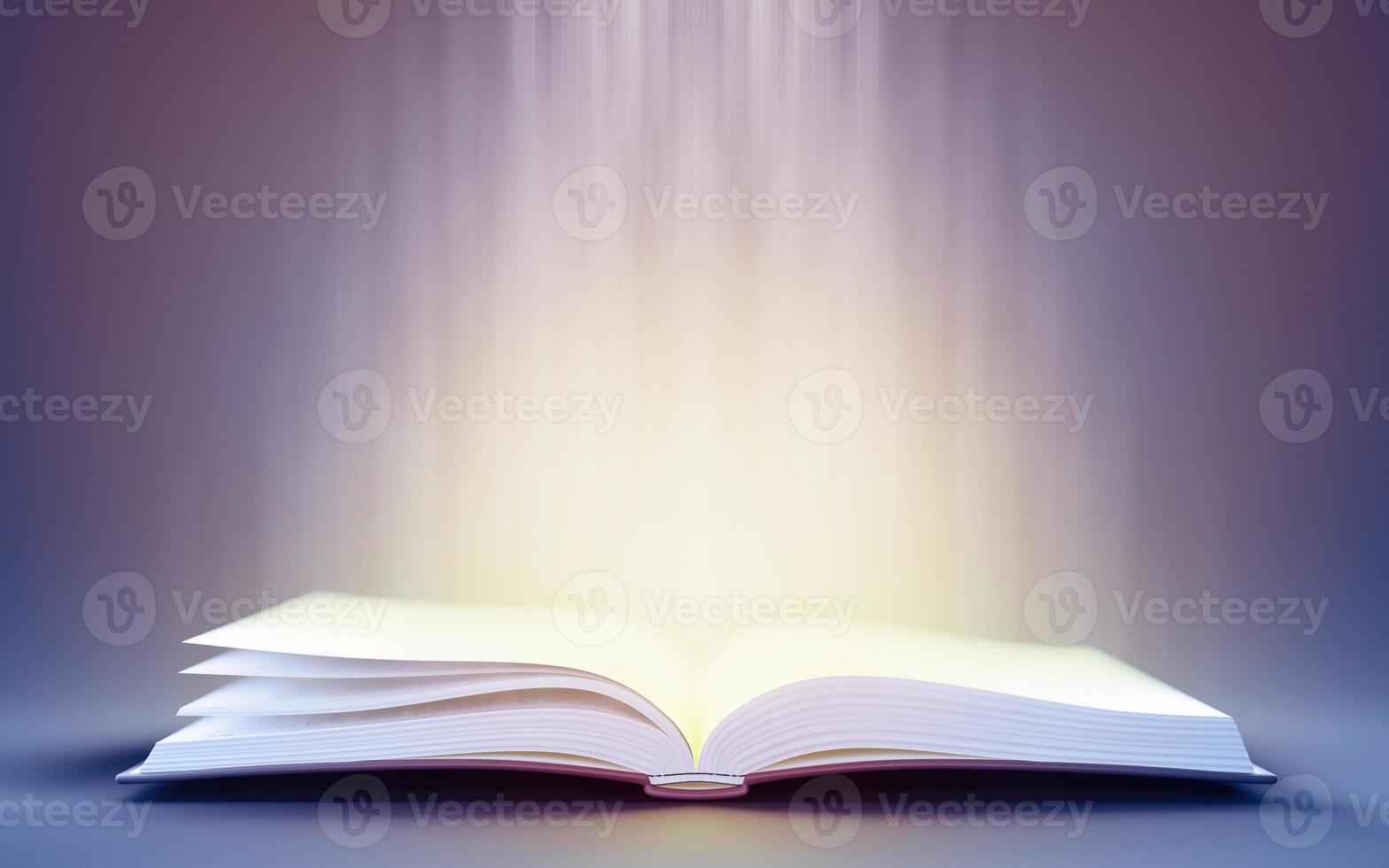 Open book with magic light. 3d illustration photo