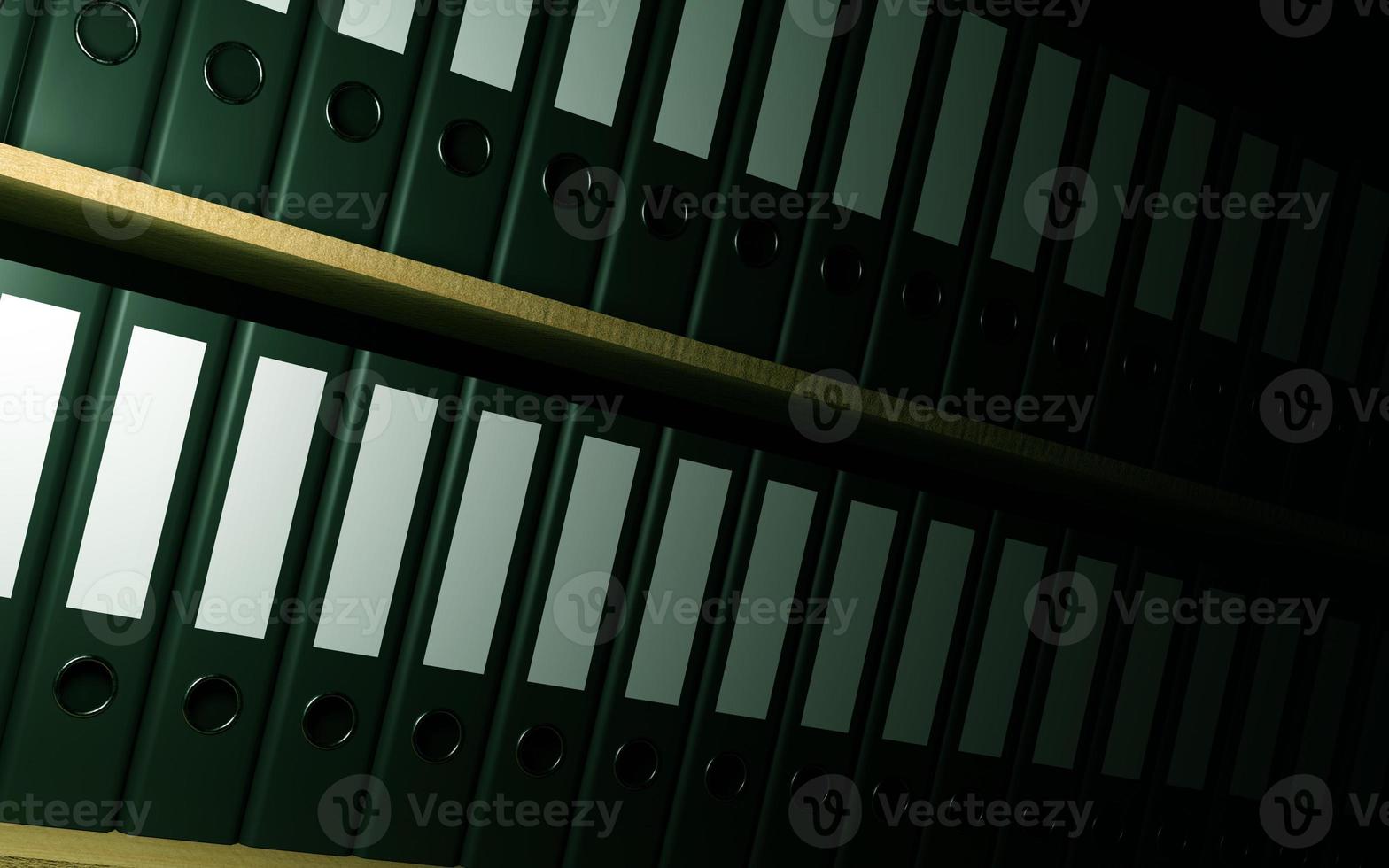 Office folders on the bookshelf. 3d render photo