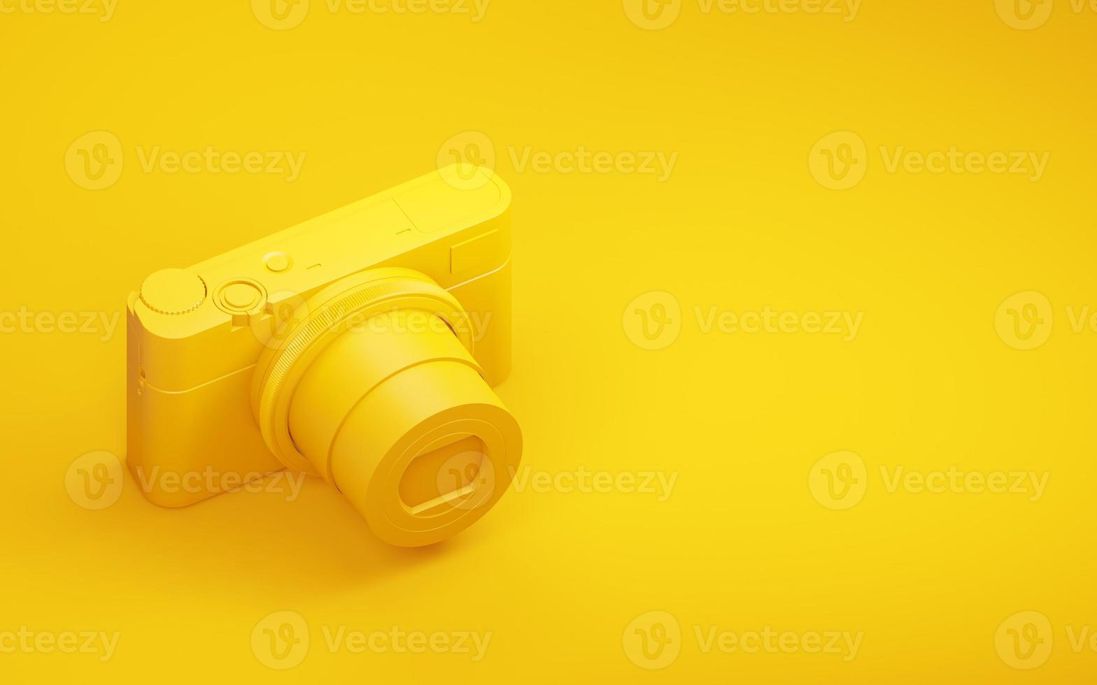 Camera with yellow background. 3d render photo