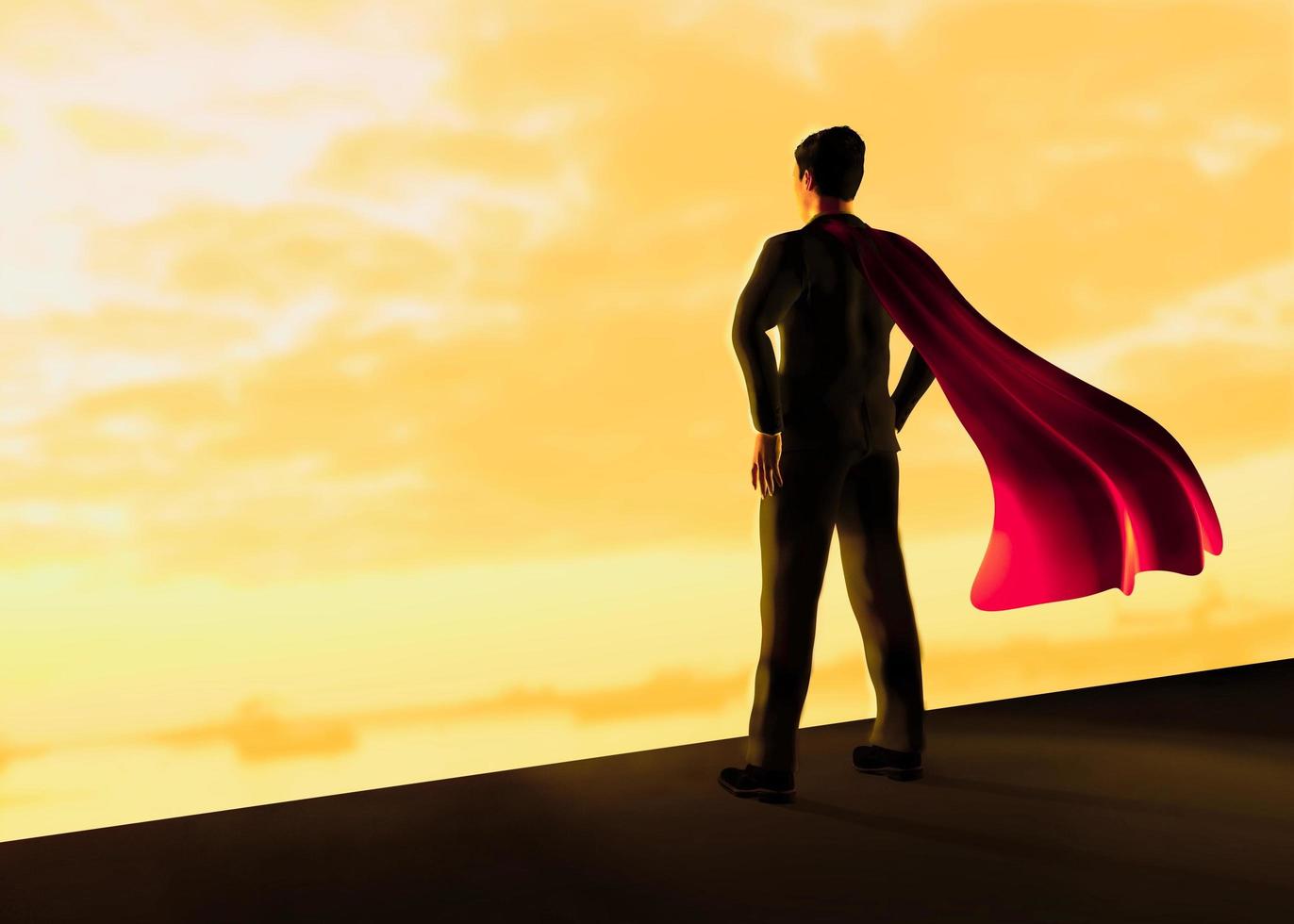 Businessman with a red flying cape like superman 3d illustration photo