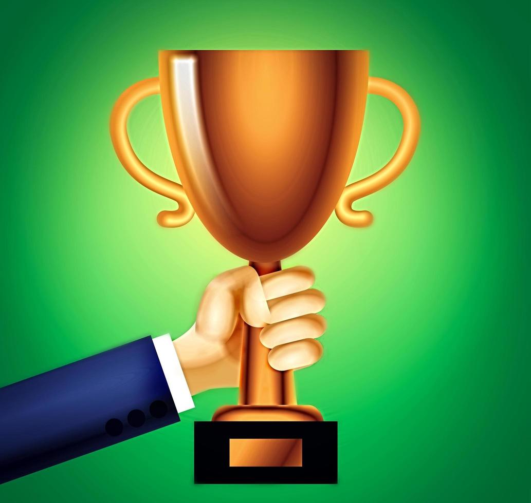 Businessman holding golden cup. 2d illustration photo