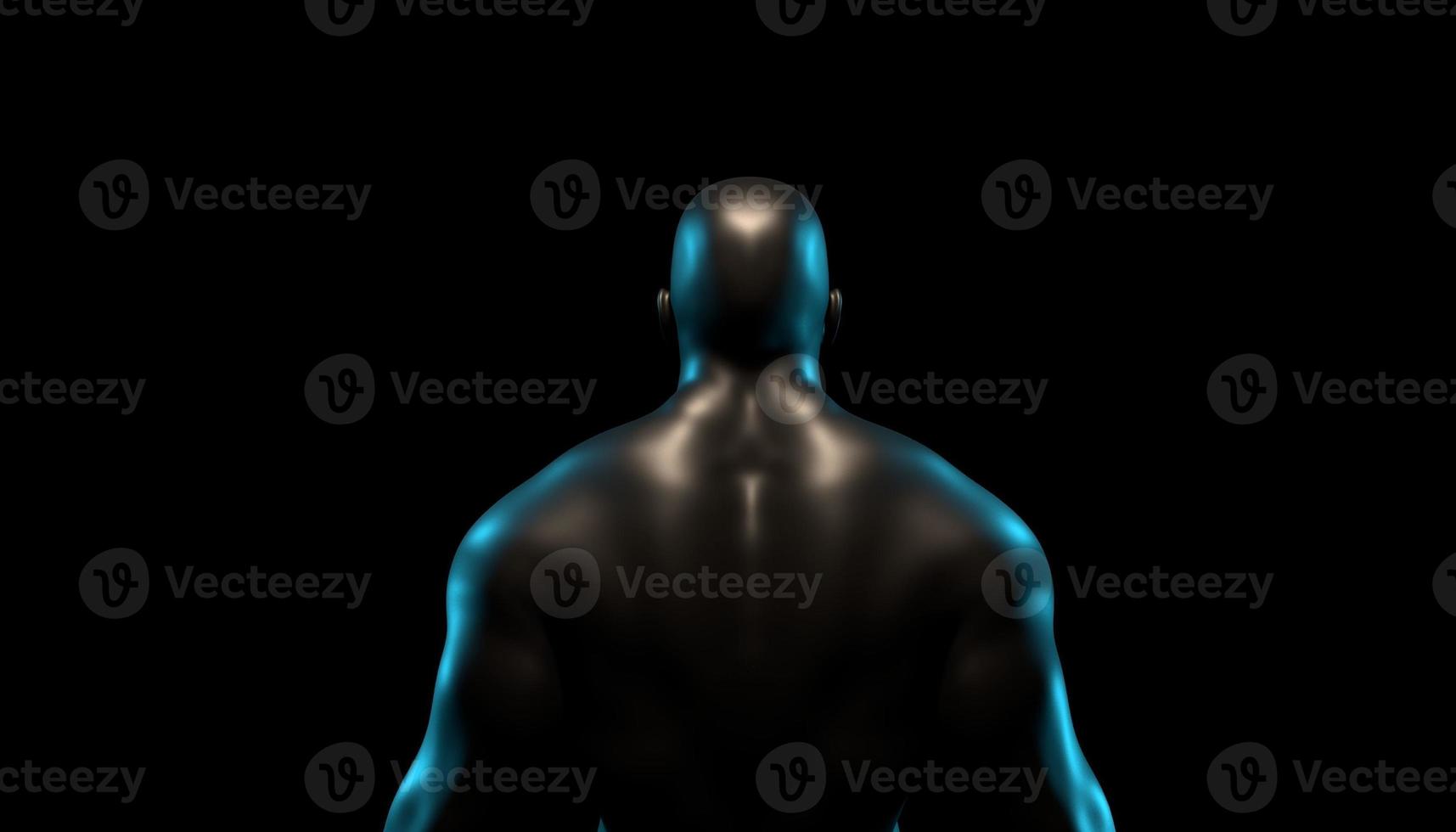 Silhouette of a strong, athletic man with dark background. 3d render photo