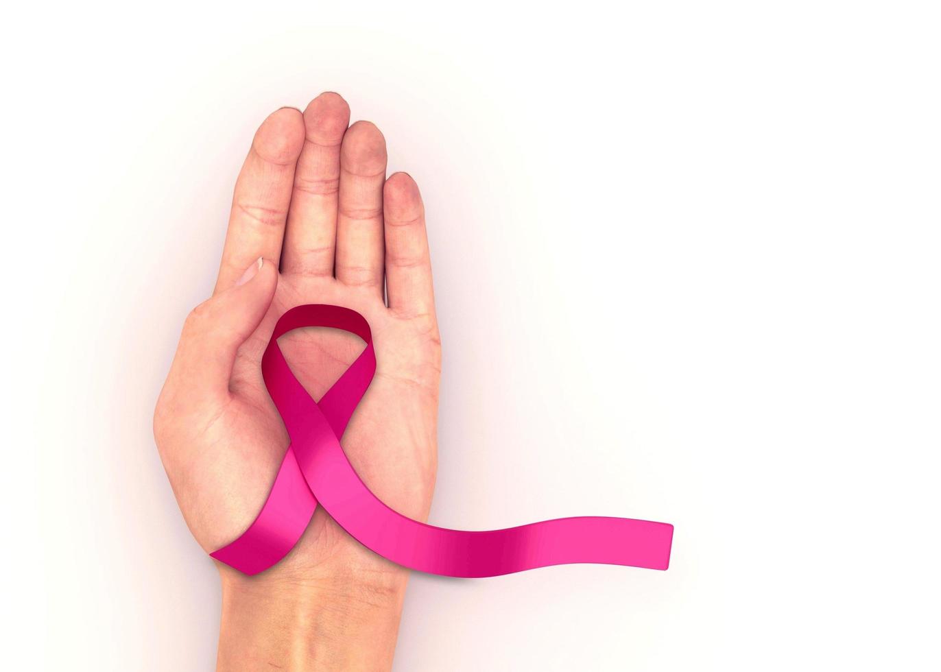 Female hand holding pink ribbon. 3d render photo