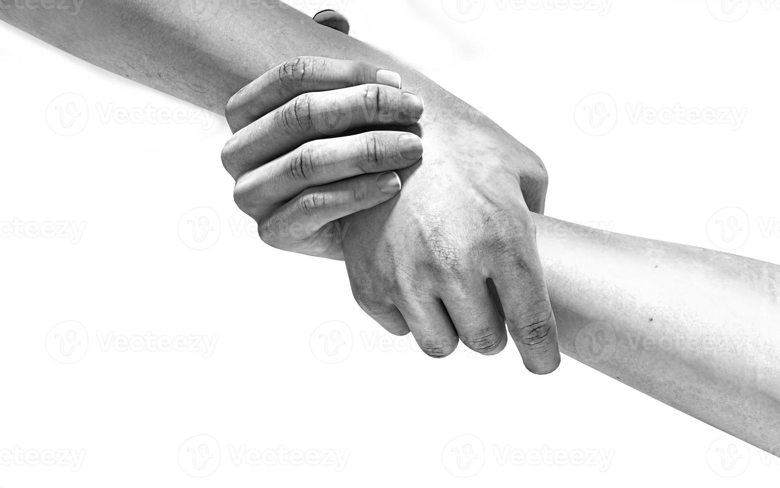 Black and white image of the hands of two people at the time of rescue 3d illustration photo