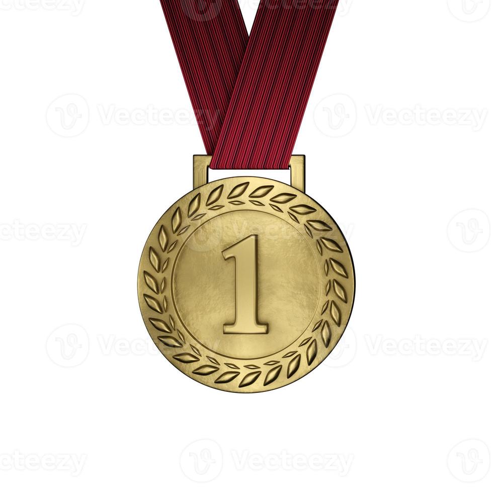 Blank gold medal isolated on white. 3d render photo