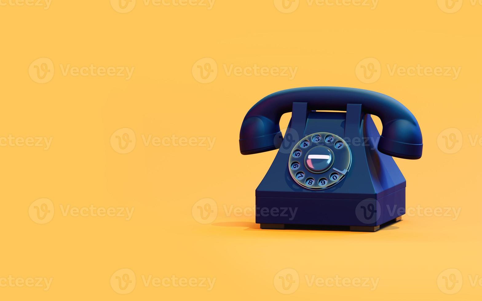 Black retro phone on a yellow background. 3d illustration photo