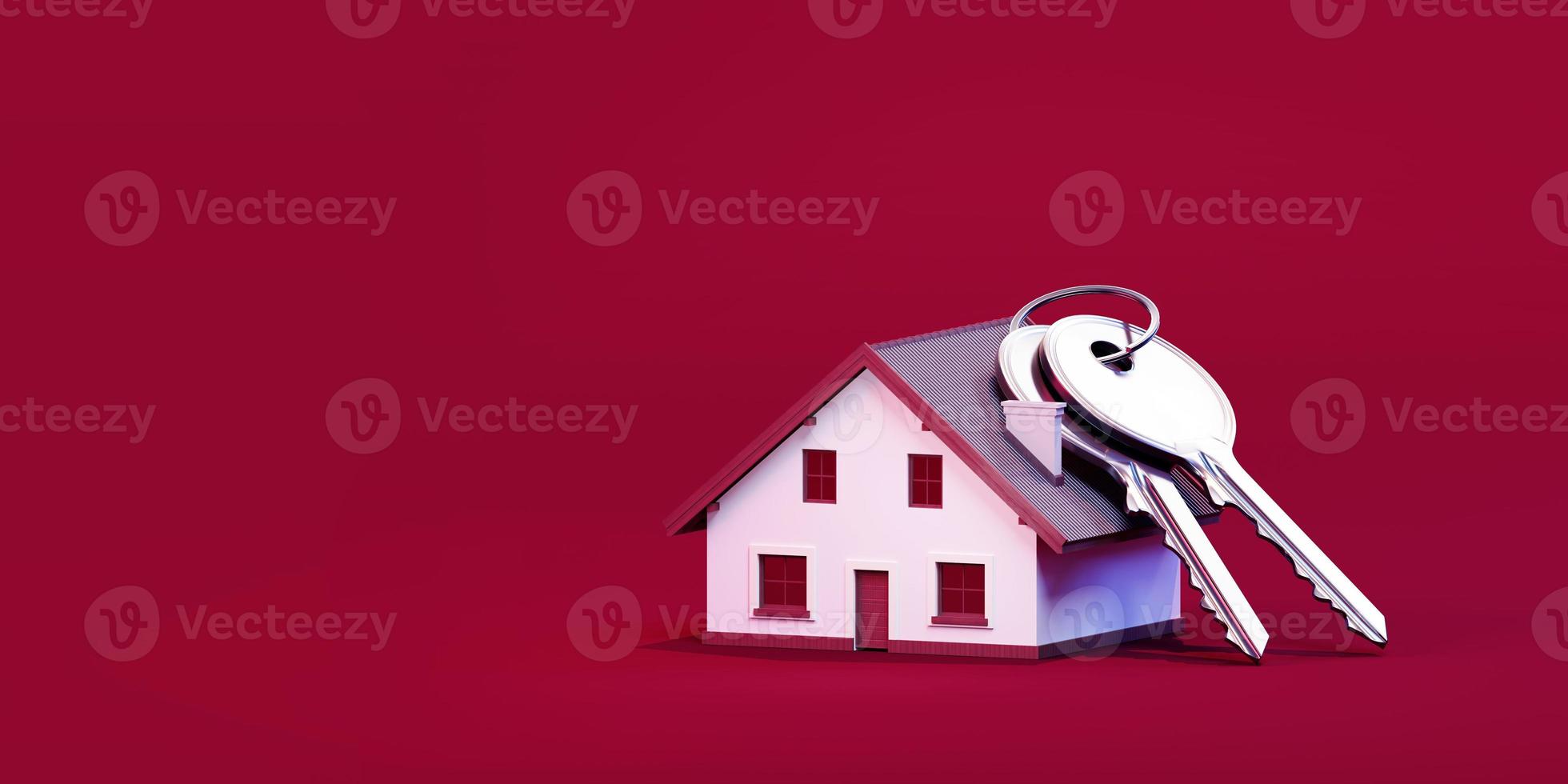 Key house, banner, new home, 3d illustration photo