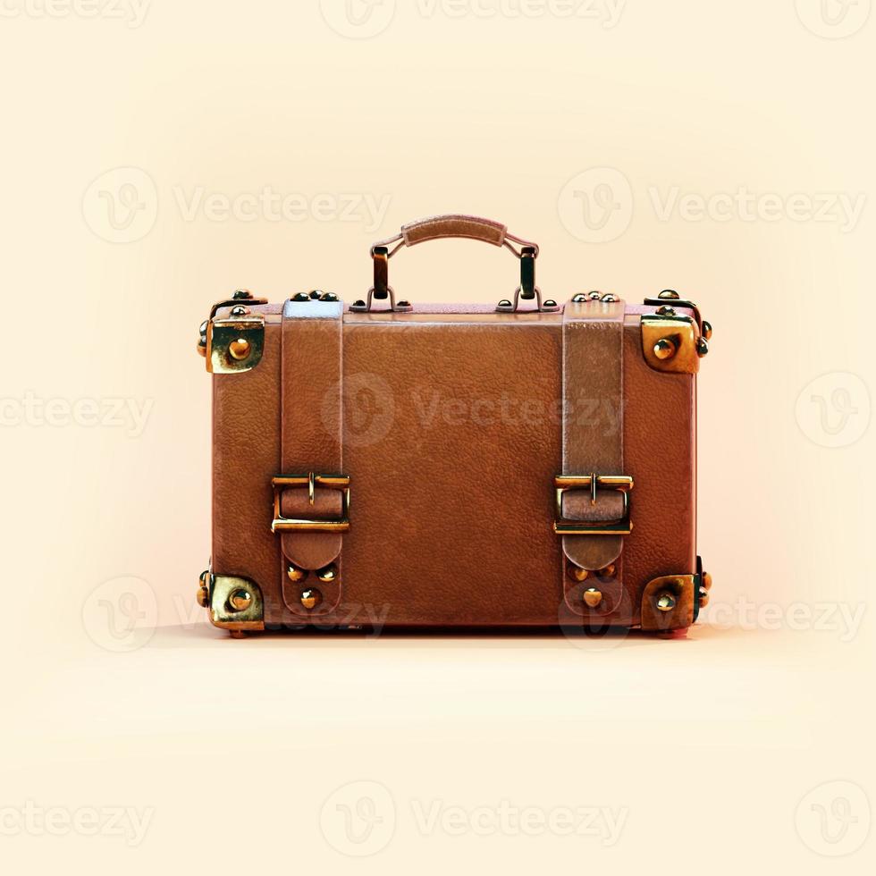 Vintage brown suitcase 3d render photo