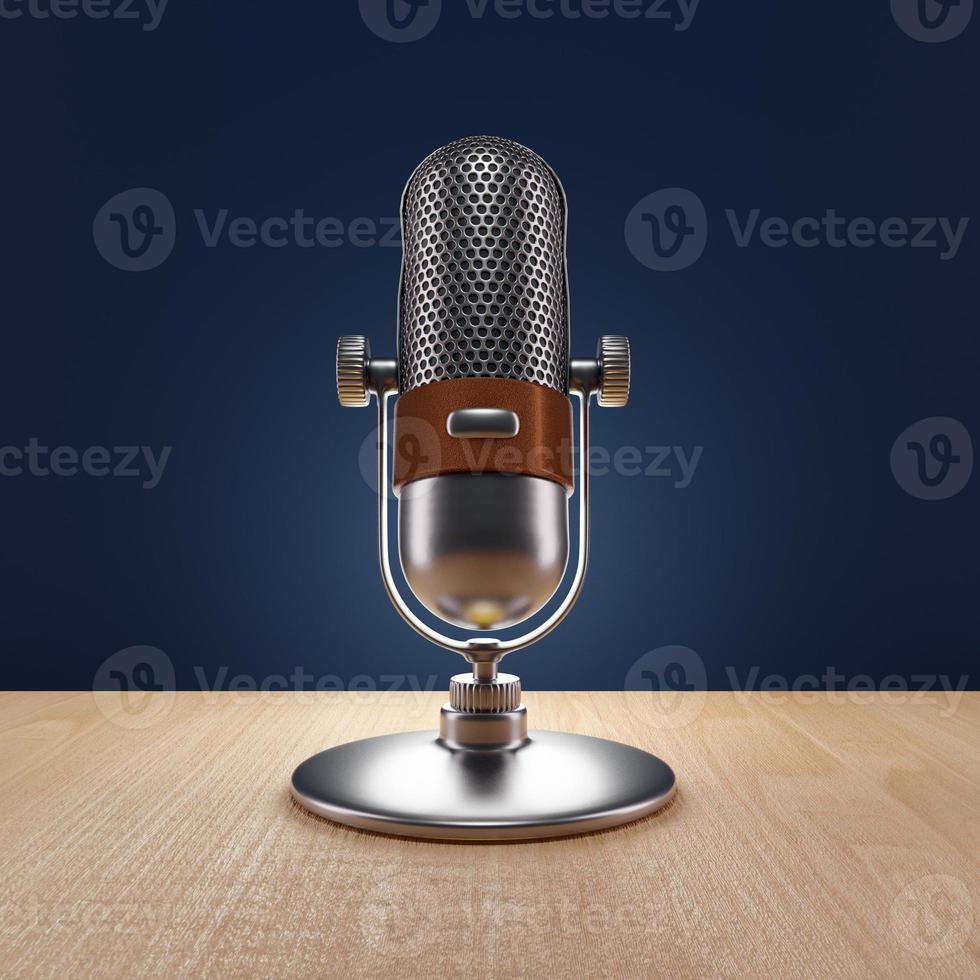 3d render illustration of metal retro microphone. photo