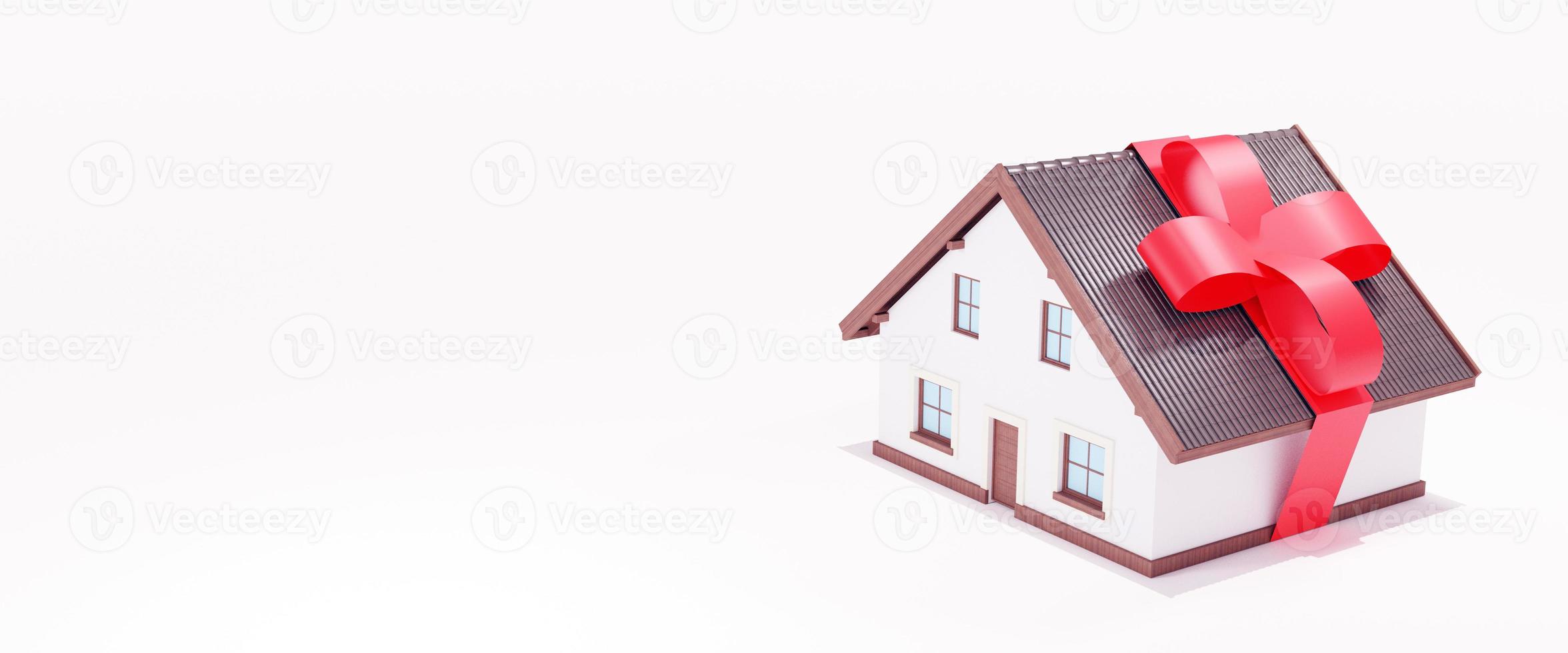 House with red bow on it, 3d render photo