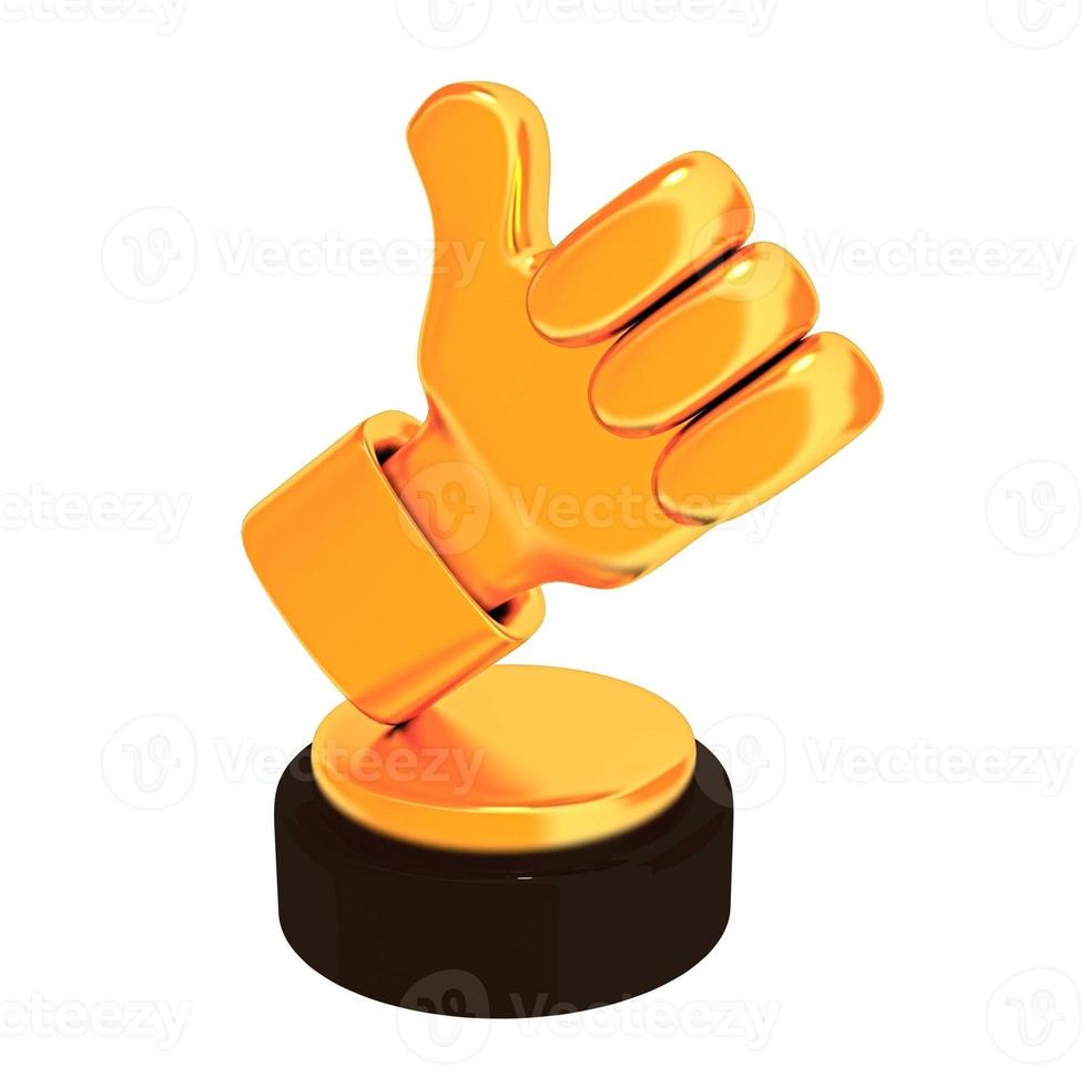 Thumb up trophy isolated on white background. 3d render photo